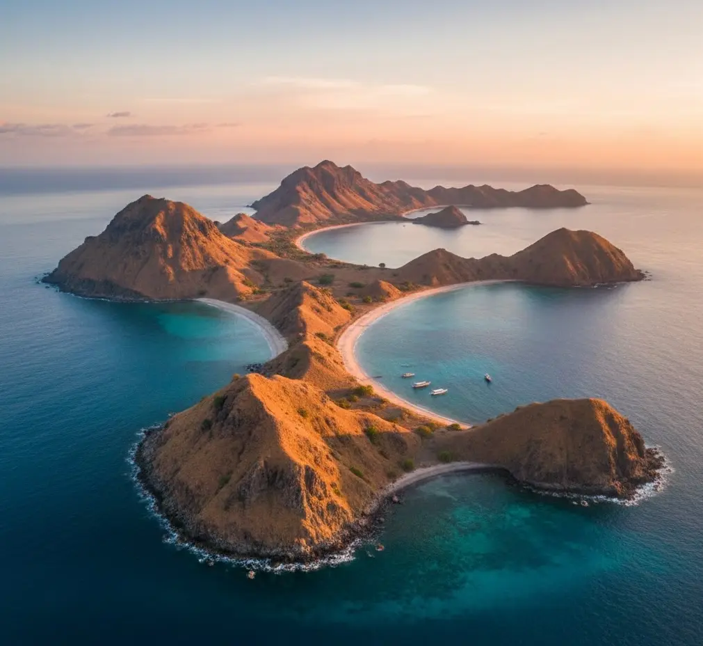 Padar Island viewpoint in Komodo National Park with three iconic bays