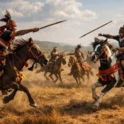 Pasola Sumba horseback war festival with riders throwing spears in traditional ceremony